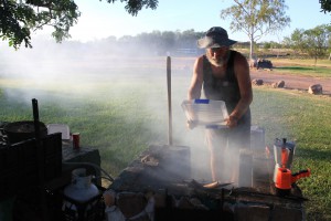 Bill Anderson busy cooking a meal for The Borella Ride team.