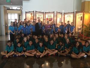 Rowan and Mary Borella with students from Woodroffe Primary School, Palmerston Senior College, Roseberry Primary and the winners of the Anzac Spirit Study Awards.