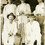 'Volunteering for active service' Sailing from Darwin to Townsville on SS Alderham to enlist in the First World War. Five of the first fifteen Territorians who volunteered for active service. Standing L-R : Lieutenant Albert Borella (Bert) 275 26th Infantry Battalion VC MM ; Lieutenant Robert Dingwall Buttercase (Bob Butters) 1376 41st Battery KIA 05 April 1918 ; Private James Park, 658 (also 53A) 13th Light Horse, 1st reinforcements ; Private James Lawrence Cain (Jimmie Cain) 2060 9th Battalion, 5th Reinforcement KIA 20 April 1916 ; Private Frank Thomson 2057 9th Battalion, 5th Reinforcement. (NT Libraries, Darwin 1914-1916 Collection)
